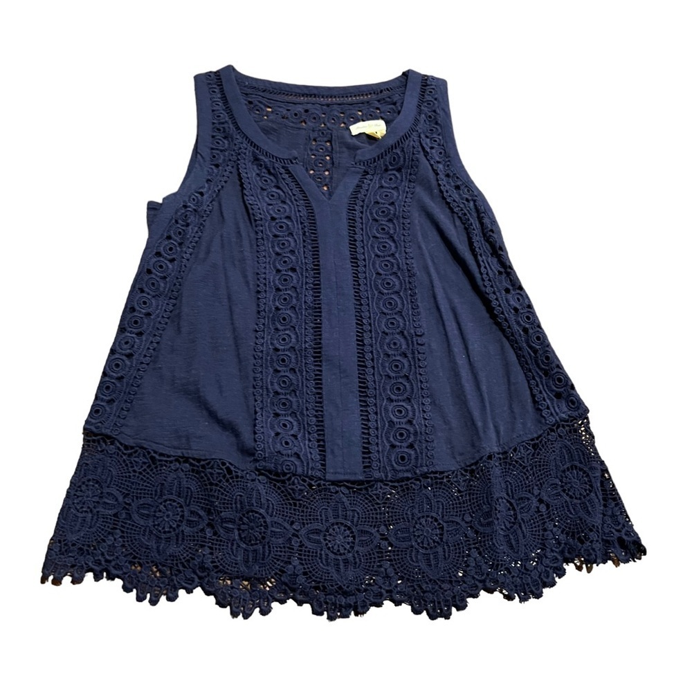 Meadow Rue Anthropologie Women’s Sleeveless Navy Blue Lace Top Size Small